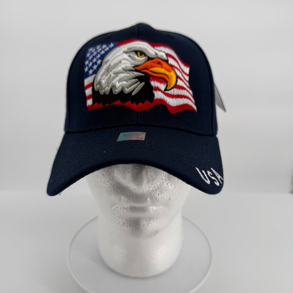 Original USA American Flag Bald Eagle Navy Blue Baseball Cap Hat Adjustable NWT
